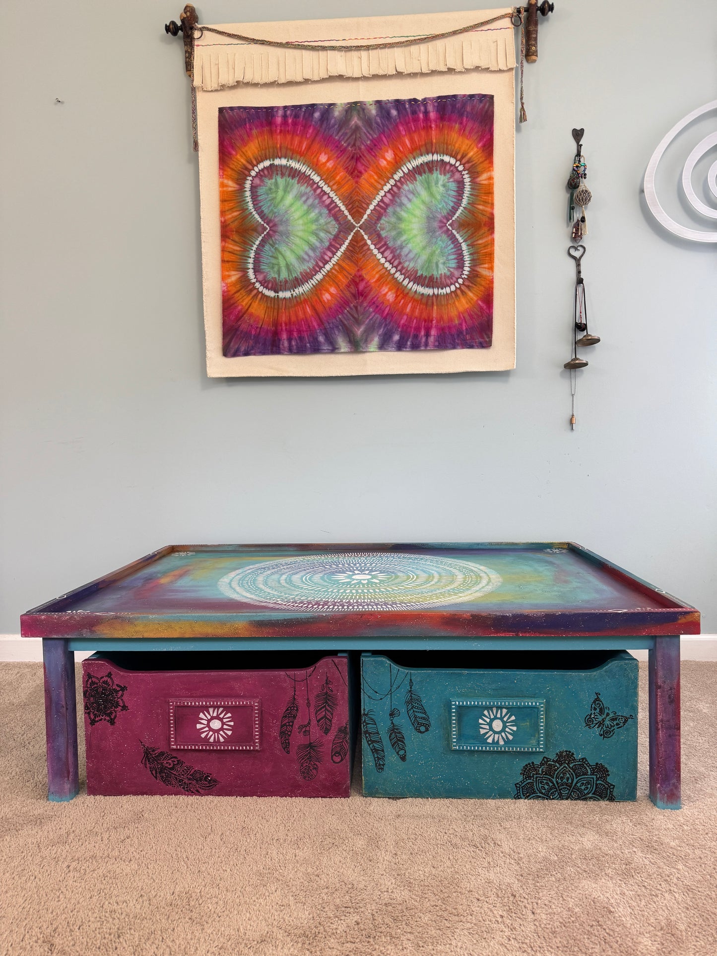 Boho Bliss: Eclectic Boho Coffee Table with hidden storage
