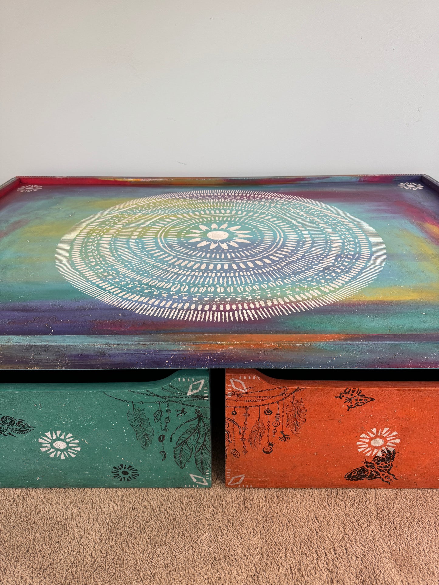 Boho Bliss: Eclectic Boho Coffee Table with hidden storage