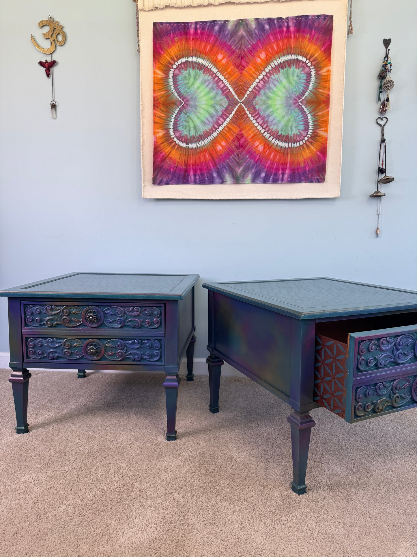 Flower of Life: Color Shifting Hand Painted End Tables/Nightstands