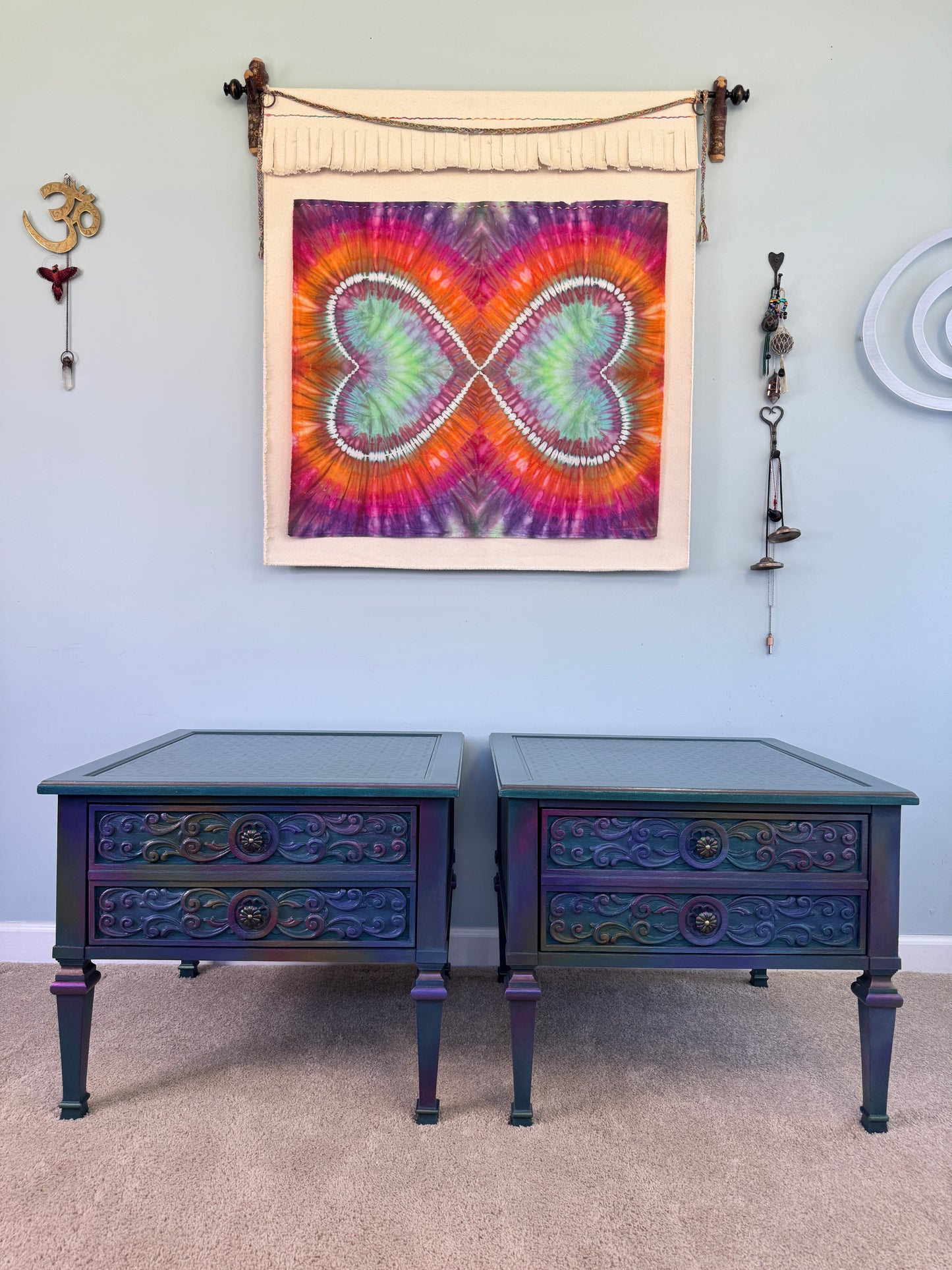 Flower of Life end table, both