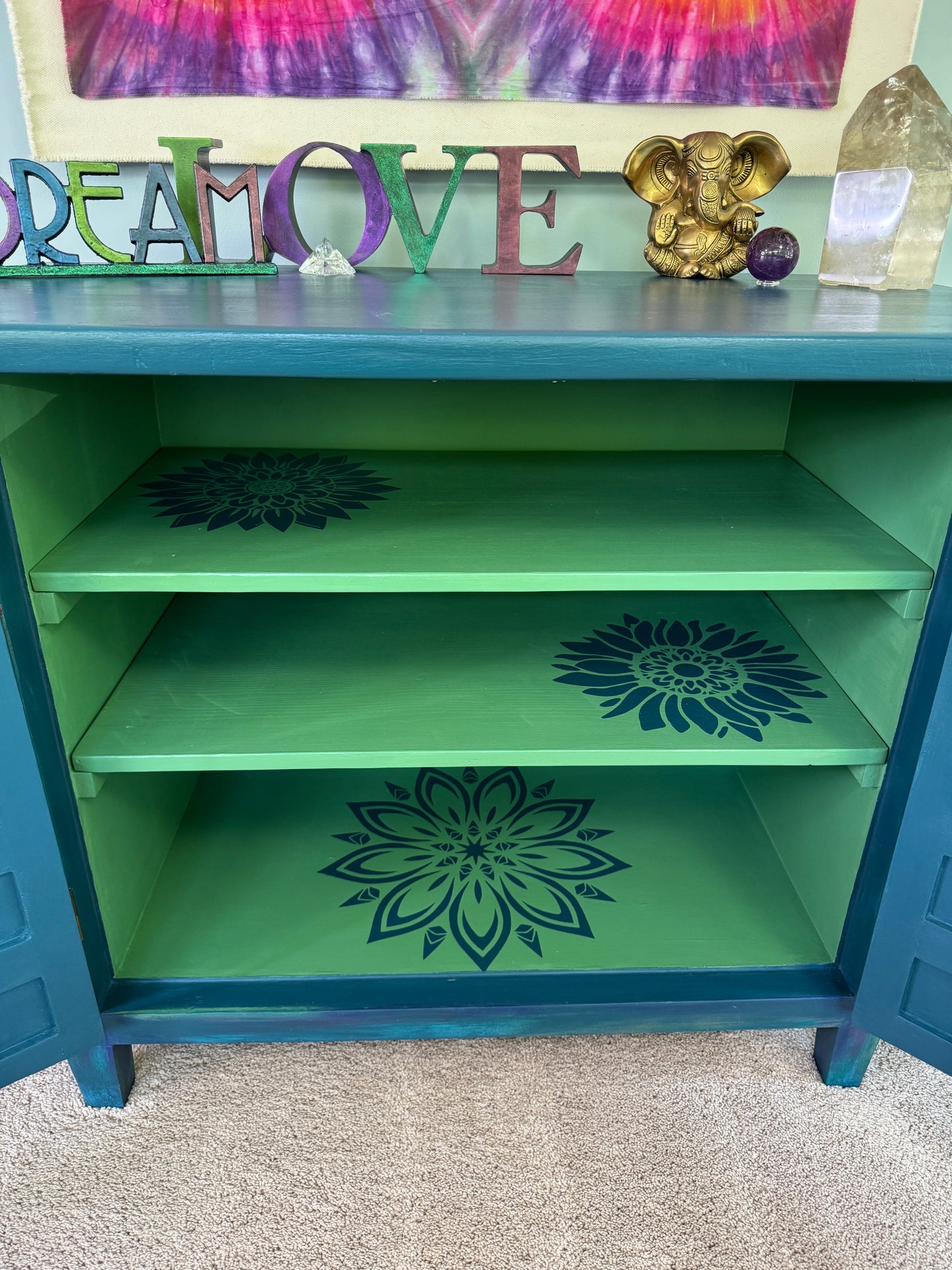 Teal Boho Cabinet, inside