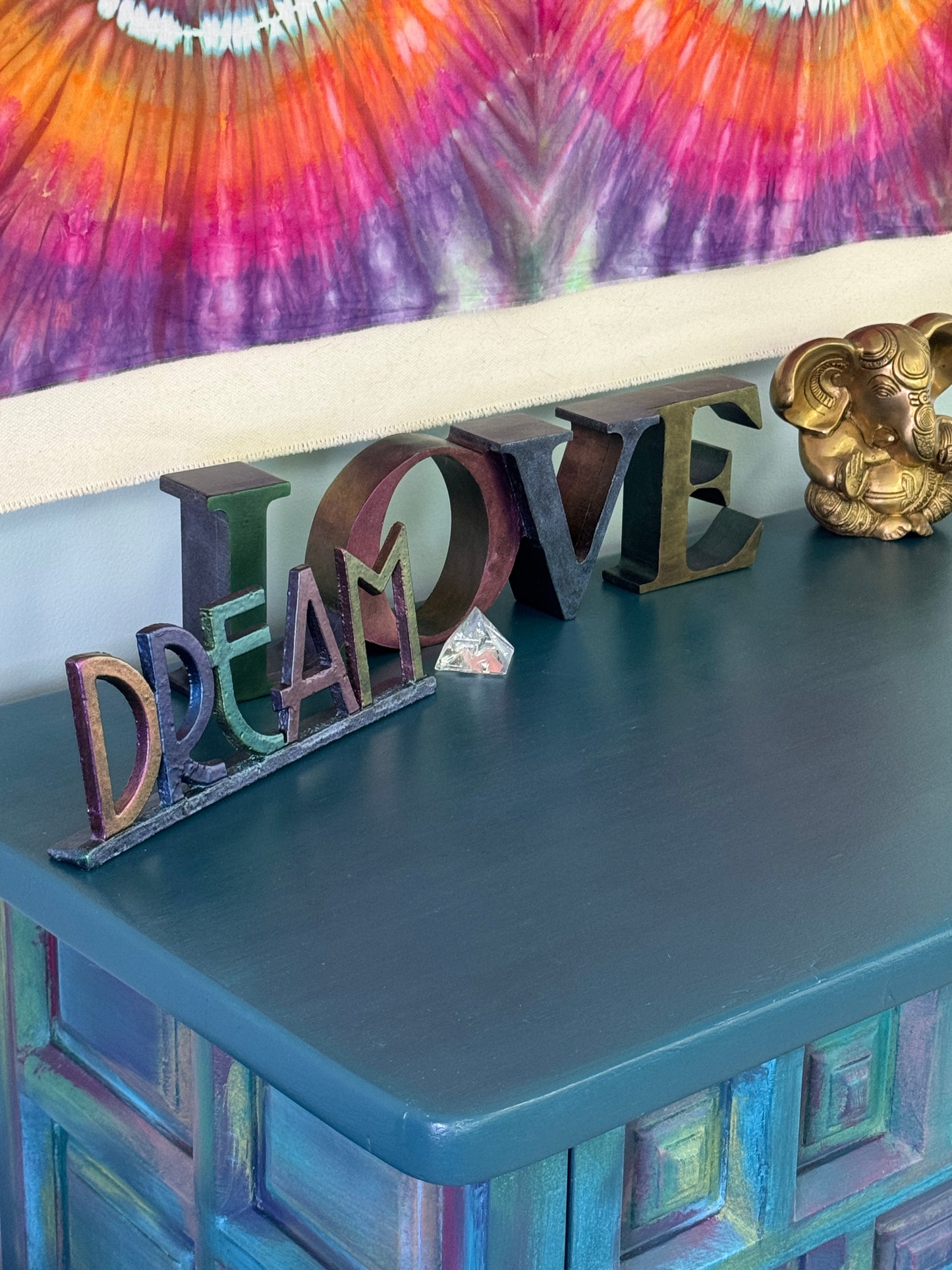 Teal Boho Cabinet, top
