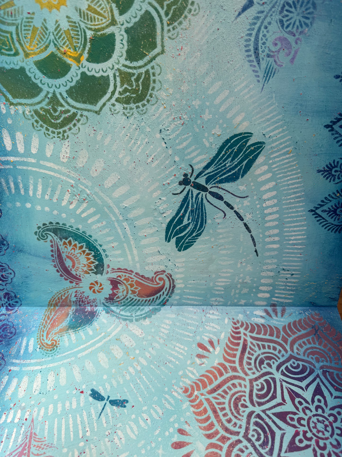 Hand-Painted Boho Church Pew Chair - Unique Upcycled Decor