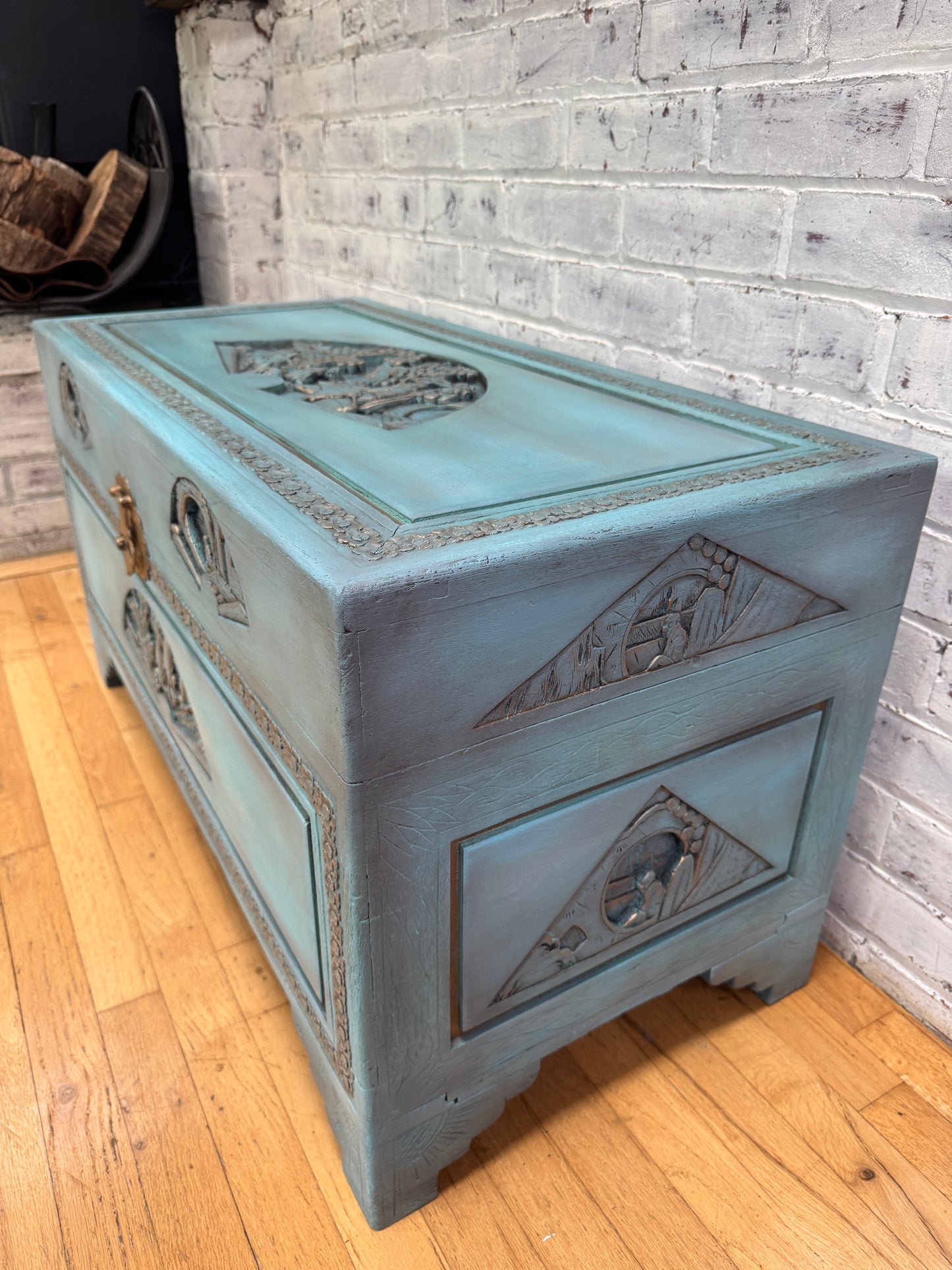 Chinese Camphor Trunk: Aqua Blue Elegance