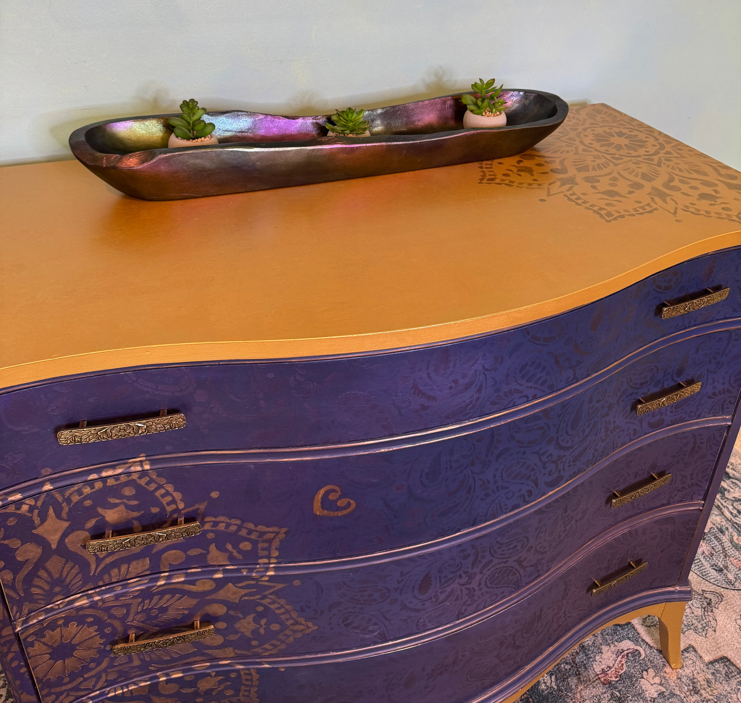 Purple Paisley Dresser – Hand-Painted Boho Chest of Drawers