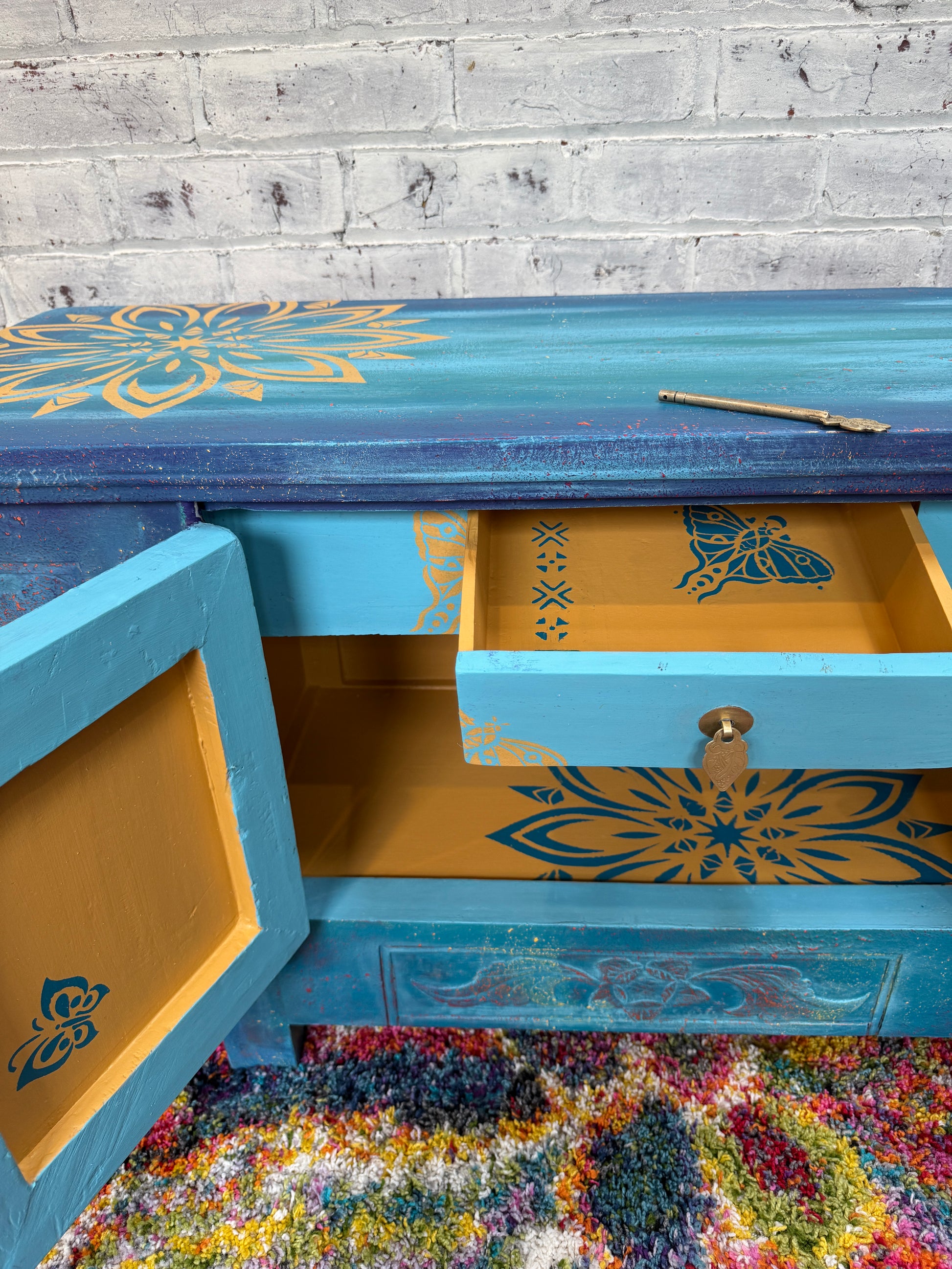 Hand Painted Chinese Cabinet, inside detail