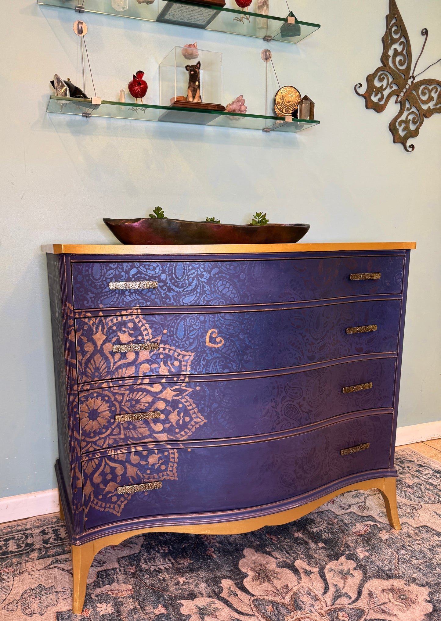 Purple Paisley Dresser – Hand-Painted Boho Chest of Drawers