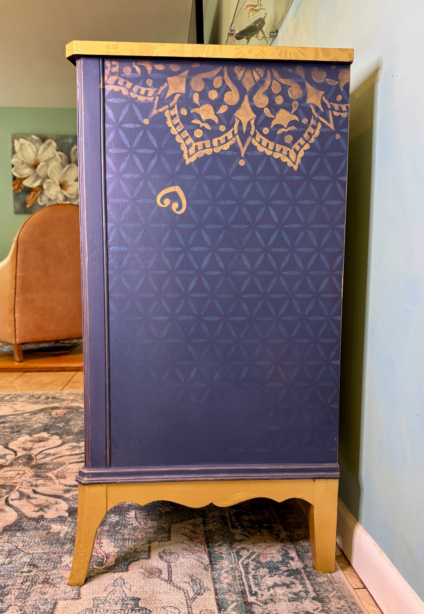 Purple Paisley Dresser – Hand-Painted Boho Chest of Drawers