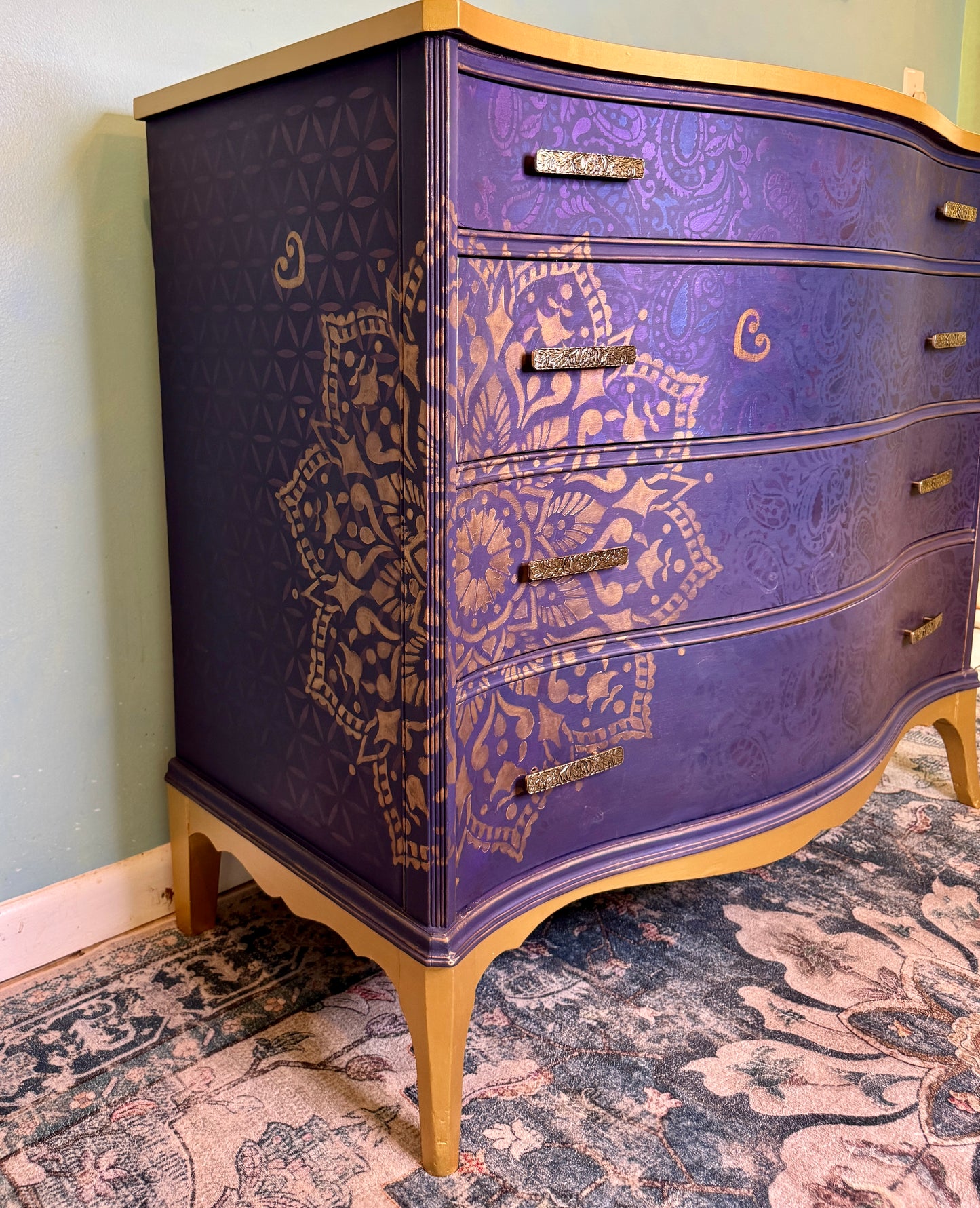 Purple Paisley Dresser – Hand-Painted Boho Chest of Drawers
