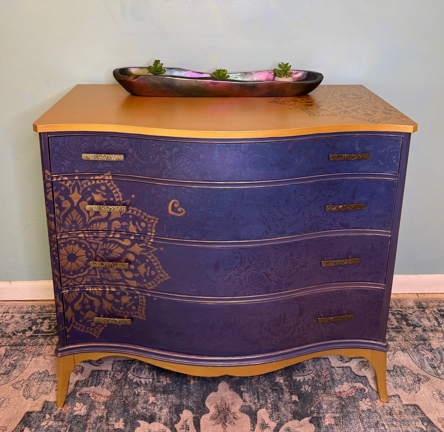 Purple Paisley Dresser – Hand-Painted Boho Chest of Drawers