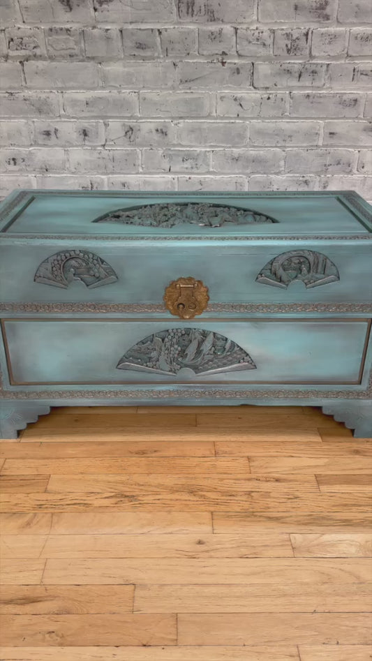 Chinese Camphor Trunk: Aqua Blue Elegance