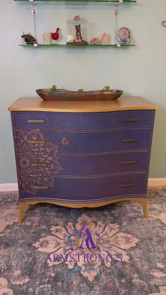 Purple Paisley Dresser – Hand-Painted Boho Chest of Drawers